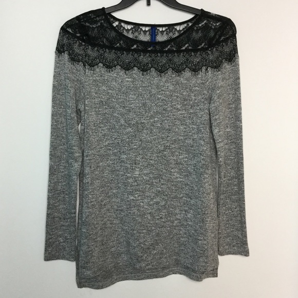Falls Creek Sweaters - Falls Creek M Sweater Gray Black Lace Shoulder